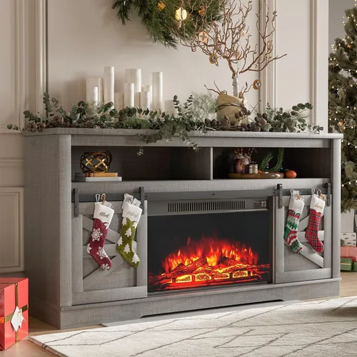 Miniatura 13 de YESHOMY - Soporte de TV para televisores de hasta 65 pulgadas, con puertas corredizas estilo granja y gabinetes de almacenamiento, mesa consola