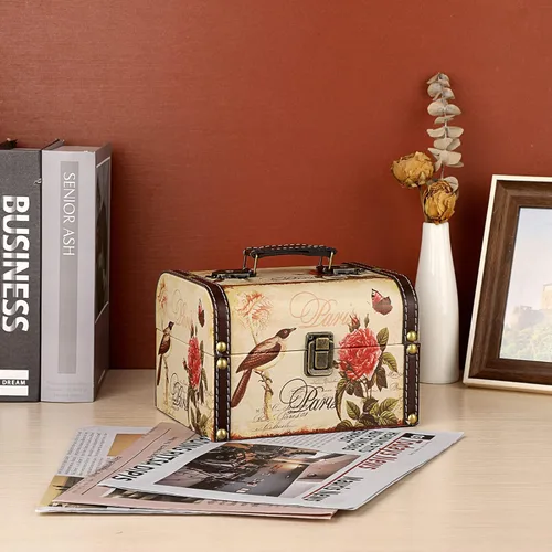 Miniatura 7 de ELLDOO Cofre decorativo del tesoro, caja de almacenamiento de madera + piel sintética para joyas, caja de recuerdos para niñas y mujeres