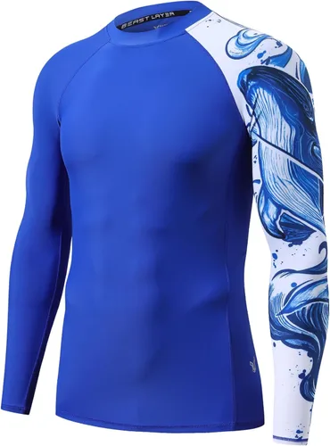 Miniatura 7 de HUGE SPORTS Camisas de baño para hombre de manga larga UPF 50+ con protección contra erupciones solares y protección UV Dividir