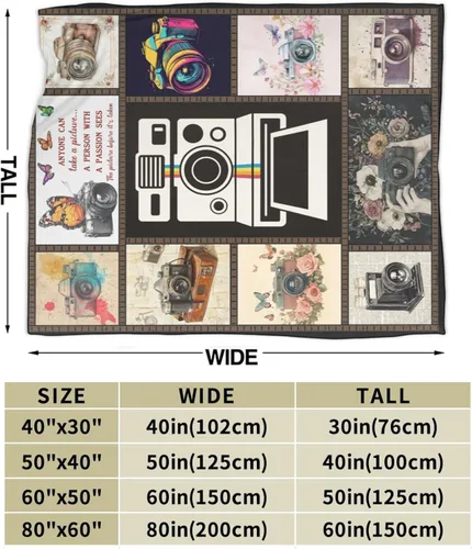 Miniatura 4 de Manta retro de forro polar para cámara, manta de fotografía para niñas y niños, manta vintage de franela súper suave y cálida, regalos para hombres