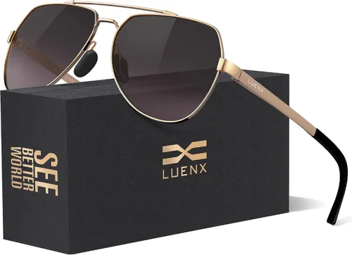 Miniatura 2 de Lentes para aviador Luenx polarizados, para hombres y mujeres, con armazón de metal grande, protección UV 400