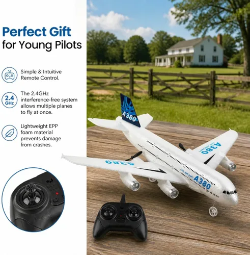 Miniatura 5 de Avión RC con control remoto listo para volar 2.4 GHz, modelo Airbus A380, juguete de avión RC de 2 canales para principiantes para niños y adultos