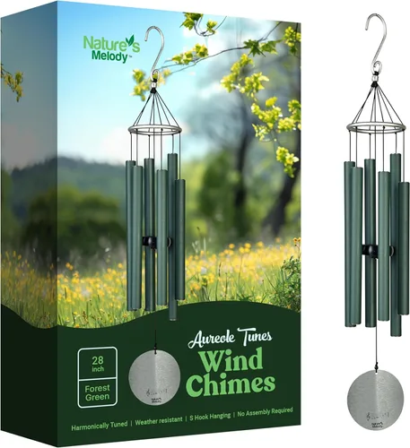 Miniatura 11 de Nature's Melody Aureole Tunes Wind Chimes – Campanilla de viento para exteriores con 6 tubos afinados a escala pentatónica de Do, aluminio 100% Oro