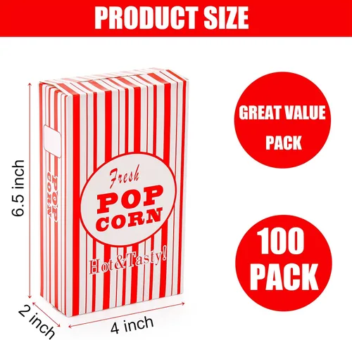 Miniatura 2 de Bekith Paquete de 100 cajas de papel para palomitas de maíz, recipientes para palomitas de maíz, cubeta para fiestas de cine y noche de teatro