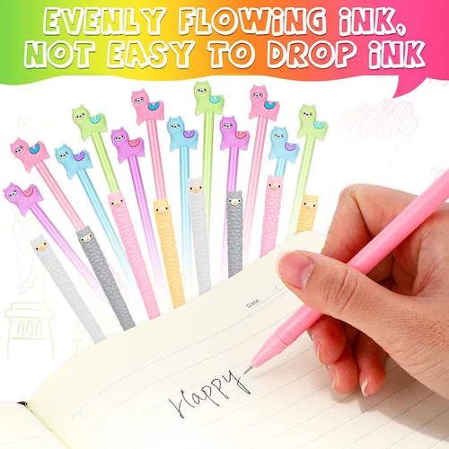 Miniatura 6 de Tenare Lama - Bolígrafos de tinta de gel de alpaca, 20 unidades, diseño de animales lindos kawaii, color negro, 0.020 in para niños