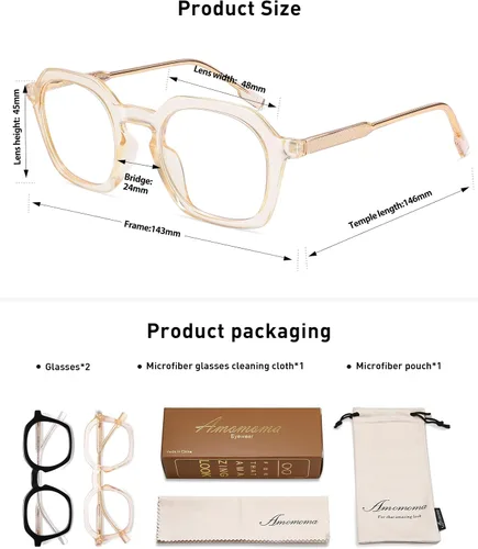 Miniatura 6 de AMOMOMA Paquete de 2 lentes de lectura cuadrados retro para mujeres y hombres, marco vintage para lector de computadora con luz azul AM6193