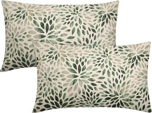 Miniatura 9 de Juego de 2 fundas de almohada de dalia rojo burdeos de 16 x 16 pulgadas, fundas de almohada geométricas rústicas de flores de algodón y lino