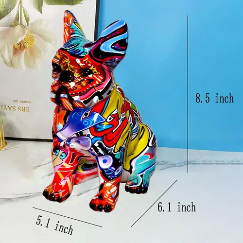 Miniatura 2 de Estatua de Bulldog Francés con Graffiti, Escultura Figurilla de Arte de Perro Animal, Decoración del Hogar para Sala de Estar, Dormitorio, Estante