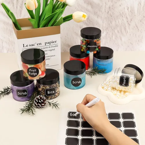 Miniatura 3 de Paquete de 40 tarros de plástico con tapas negras de 6 onzas, recipientes redondos de plástico de 6 onzas, tarros de cosméticos transparentes