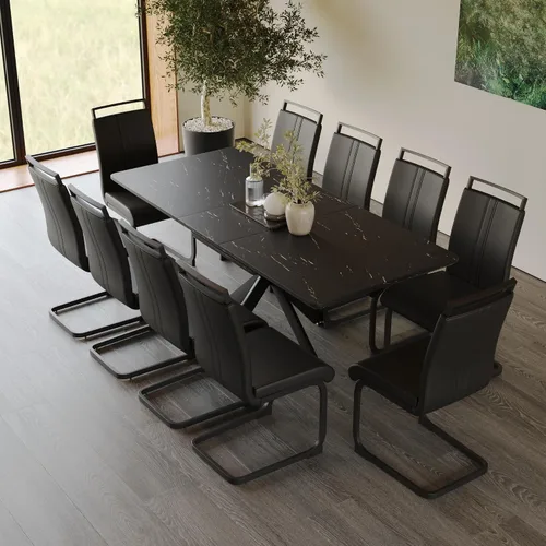 Miniatura 19 de Mesa de comedor de mármol para 4-8, mesa de comedor extensible de 62.4 a 78.15 pulgadas, mesa de cocina moderna, mesa rectangular que ahorra espacio
