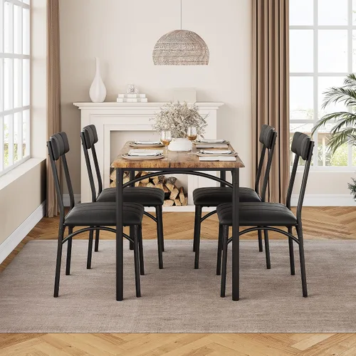 Miniatura 3 de Juego de mesa de comedor para 4, mesa de comedor moderna de cocina con sillas tapizadas, muebles de 5 piezas que ahorran espacio para apartamentos