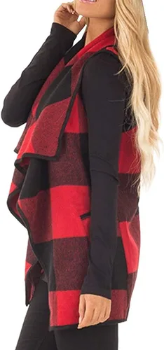 Miniatura 3 de dgdgbaby Women Sleeveless Cardigan Coat Lapel Open Front Plaid Vest Women Coat with Pockets