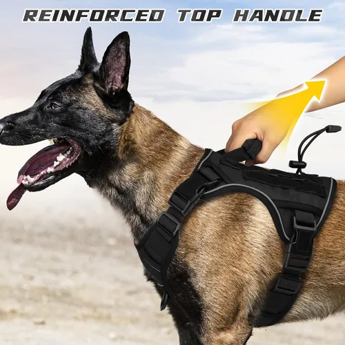 Miniatura 3 de WINGOIN - Arnés táctico negro para perros medianos, arnés resistente sin tirones con asa, ajustable, reflectante, arnés militar K9 para mascotas