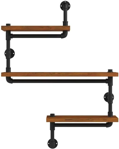 Miniatura 4 de Estantería de tubo industrial Pipe, madera moderna rústica, 3 estantes de pared de tubos escalonados, tubo de hierro forjado, estantería de diseño