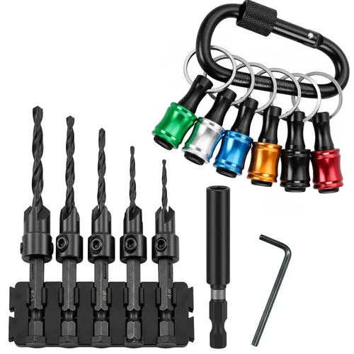 Juego de 13 brocas avellanadas con soportes para puntas de destornillador de vástago hexagonal de 1/4 pulgadas, brocas para fregadero de contador
