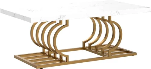 Miniatura 5 de Tribesigns Mesa de centro moderna, mesa de cóctel de 47 pulgadas de mármol falso con marco geométrico, mesa de centro rectangular, mesa de té