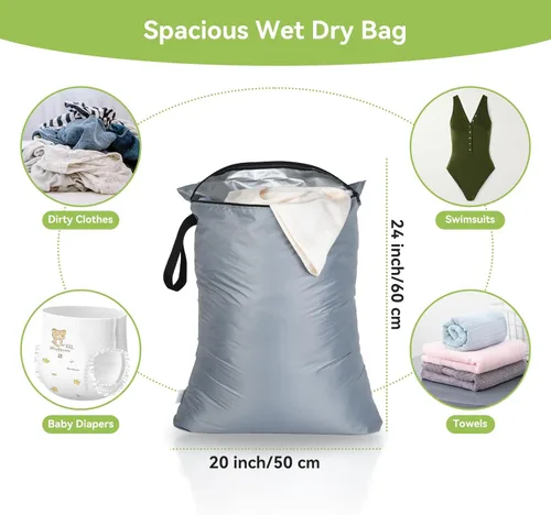 Miniatura 4 de OTraki 2 piezas Bolsa grande húmeda 20x24 pulgadas Bolsa impermeable para traje de baño Bolsa húmeda seca reutilizable con asa portátil y cremallera