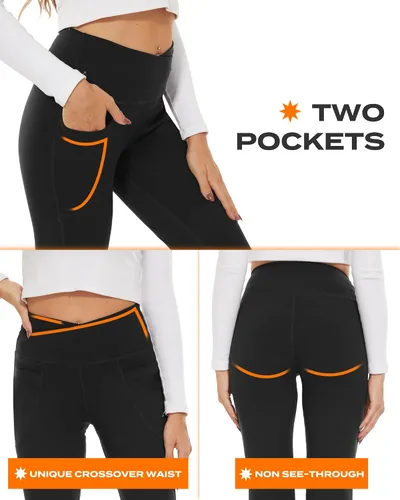 Miniatura 127 de TNNZEET Leggings acampanados negros para mujer, pantalones de yoga cruzados con bolsillos, corte de bota, leggings acampanados