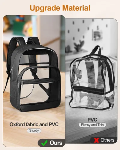 Miniatura 2 de KIMNERPU Mochila Transparente, Mochila de Libros Transparente de Servicio Pesado para la Escuela, Negro, Mediana, Moderno