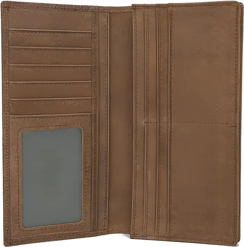 Miniatura 8 de Cartera larga para hombre, doble pliegue, piel de vaca de grano superior, estampado de cocodrilo, múltiples ranuras para tarjetas., Marrón, Vogue