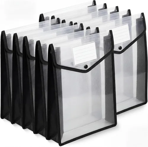 Miniatura 16 de Carpetas de plástico para archivos, 10 piezas, sobre expandible, carpeta organizadora de documentos con cierre a presión y bolsillo, bolsa Negro