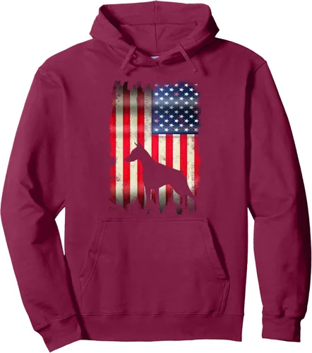 Miniatura 8 de Sudadera con capucha y divertida bandera de Estados Unidos de Doberman, Negro