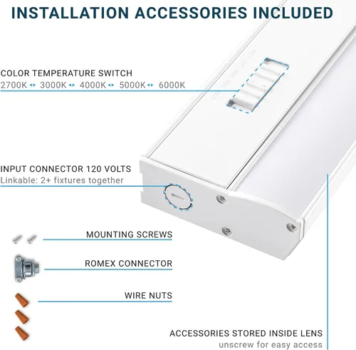 Miniatura 3 de PARMIDA - Iluminación LED para debajo del gabinete, instalación cableada, 10 pulgadas, 6.5 W, 5CCT seleccionable por color, 2700 K/3000 K/4000