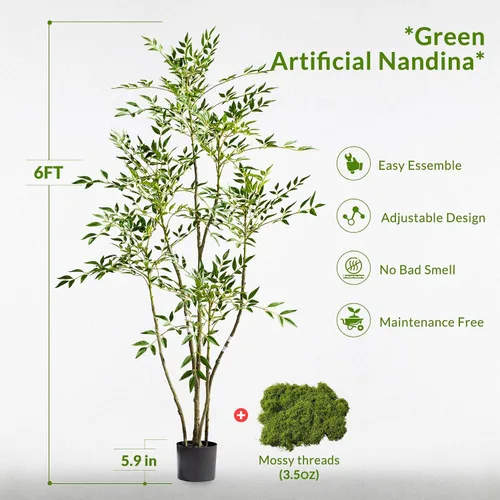 Miniatura 3 de Árbol de bambú artificial grande para interiores y exteriores, plantas realistas de seda de plástico sintético en maceta, para el hogar, sala