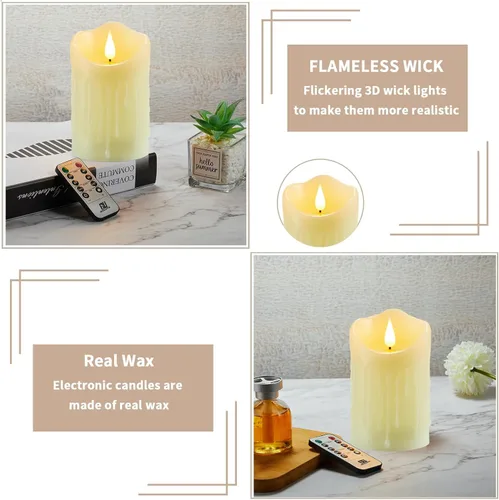 Miniatura 4 de Velas sin llama con batería recargable, velas parpadeantes con control remoto y temporizador, velas LED de pilar de cera real, velas LED