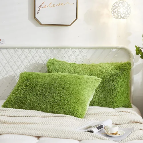 Miniatura 2 de Juego de 2 fundas de almohada estándar de piel sintética de terciopelo suave, fundas de almohada decorativas con cierre de cremallera
