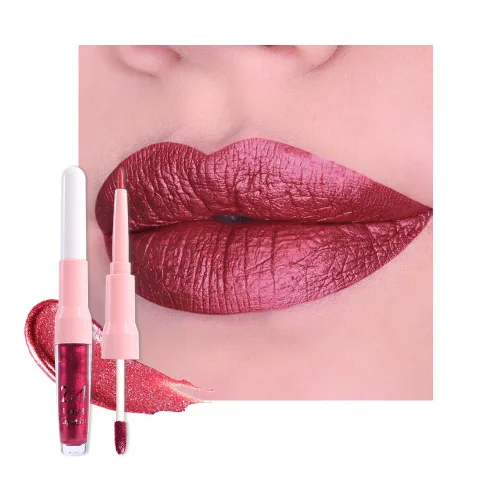 Miniatura 42 de evpct Juego de delineador de labios y lápiz labial metálico rosa claro, para mujeres, de larga duración, impermeable, 24 unidades, color rosa claro