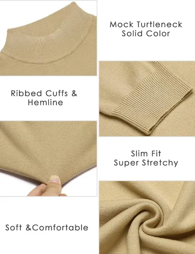 Miniatura 5 de COOFANDY Suéter de cuello alto falso para hombre, ajuste delgado, informal, básico, suéter térmico de punto