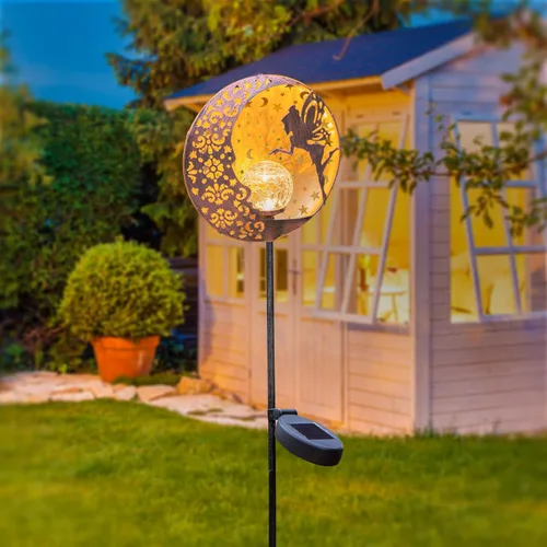 Miniatura 5 de Tryme Luces solares de jardín de hadas, estaca de globo de cristal con estrella de luna, luces decorativas impermeables para exteriores, patio
