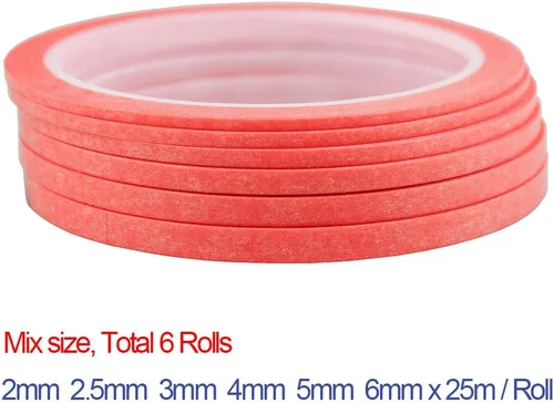 Miniatura 3 de JINBING 6 Rollos de Cinta de Papel Washi para Arte de Uñas DIY, Dibujo, Creación de Patrones 2 mm, 2.5 mm, 3 mm, 4 mm, 5 mm, 6 mm x 25 m (Rosa)