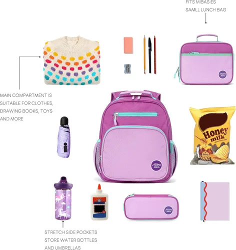 Miniatura 6 de mibasies Mochila para niñas y niños, ideal para niños y niñas, mochila para preescolar jardín de infantes y primaria, Rosa púrpura oscuro, Niñito-7L
