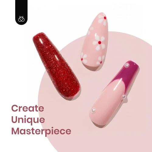 Miniatura 4 de Beetles - Esmalte de uñas de gel rojo, 6 colores, colección Marvelous Lady, esmalte de uñas con purpurina burdeos, nude, rojo brillante, diseño