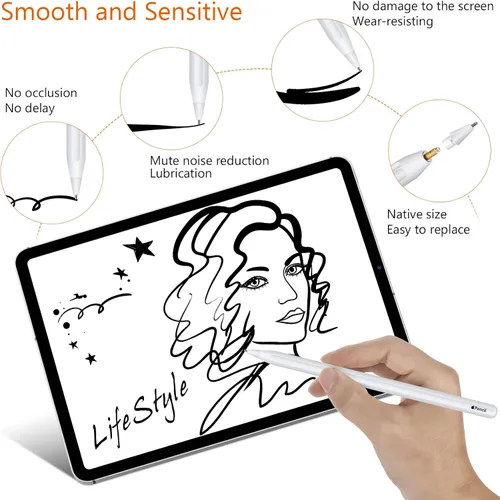 Miniatura 5 de Paquete de 6 puntas de lápiz de Apple, puntas de repuesto compatibles con lápiz Apple de 1ª y 2ª generación, escritura suave, alta precisión, sin
