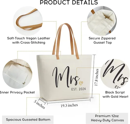 Miniatura 9 de ELEGANTPARK Mrs Bag Mrs Gifts 2025 Regalos para novia, bolsa de mano para boda, despedida de soltera, despedida de soltera, luna de miel, bolsa