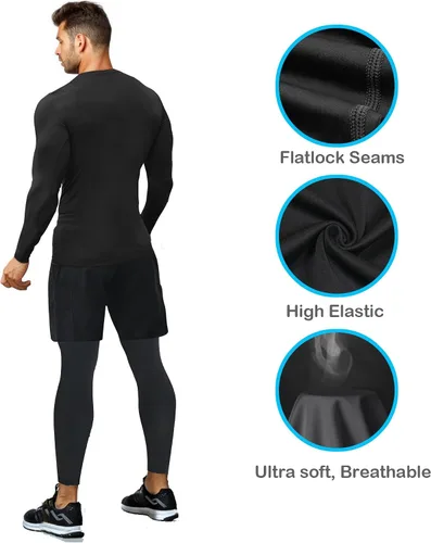 Miniatura 4 de HOPLYNN Paquete de 45 camisetas de compresión de entrenamiento para hombre, manga largacorta, camiseta atlética para deportes