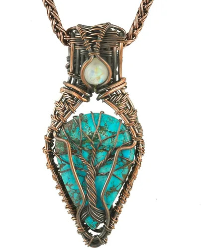 Miniatura 31 de Impresionante collar con colgante de árbol de la vida de cobre con piedras preciosas hechas a mano y cadena de 20 pulgadas, perfecto