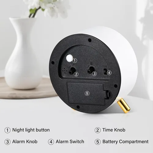 Miniatura 6 de Tetino Reloj despertador analógico, retro de metal, silencioso, sin tictac, con luz nocturna, funciona con pilas, diseño simple, para dormitorios