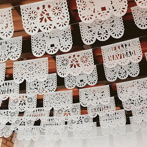 Decoración de Feliz Navidad, papel picado mexicano blanco, paquete de 5 carteles de Feliz Navidad para fiesta de Navidad, hecho de papel de seda de
