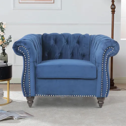 Miniatura 20 de LEVNARY Sillón Chesterfield de Terciopelo, Sillón Individual de Estilo Moderno de Mediados del Siglo con Respaldo de Botones y Decoración con Beige
