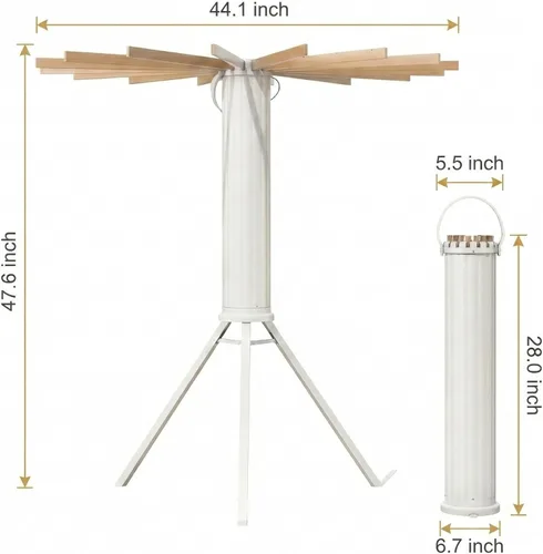 Miniatura 7 de Tendedero plegable para ropa portátil, con 16 varillas de madera y 48 ranuras resistentes al viento, trípode plegable para apartamento, caravana