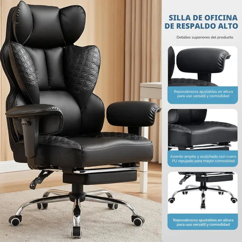 Miniatura 9 de COMHOMA Silla de oficina grande y alta, silla ergonómica para juegos con diseño de relieve de lujo con reposapiés, reposabrazos ajustables 03-space