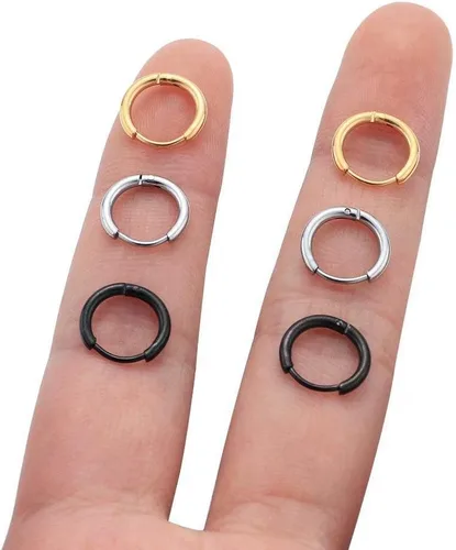 Miniatura 7 de Aretes de aro Huggie para mujeres y hombres, acero inoxidable quirúrgico 316L, 0.236 in, 0.315 in, 0.394 in, para hombre, aretes de aro