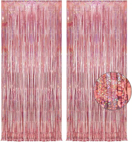 Telón de fondo de fiesta de oropel dorado rosa con purpurina GREATRIL, cortina de flecos laminados para decoración de fiesta temática de cumpleaños,