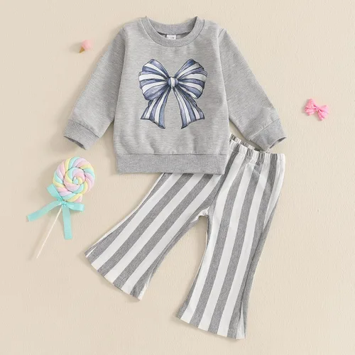 Miniatura 37 de Kaipiclos Ropa occidental para bebé niña, con lindo estampado con volantes, manga larga, pantalones para otoño e invierno, trajes de vaquera