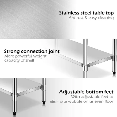 Miniatura 5 de Giantex mesa de acero inoxidable con estante inferior para cocina industrial. Mesa de trabajo para preparación de alimentos 24 x 36 pulgadas