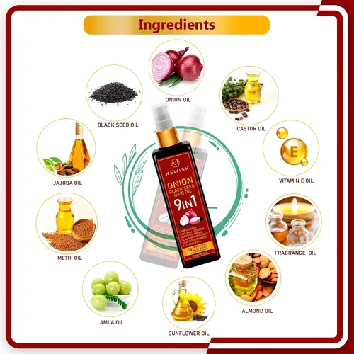 Miniatura 4 de Newish Black Seed Onion Oil for Hair Regrowth and Care, With Castor, Almond, Sunflower, Methi & Jojoba Oils for Shiny Hair (200 ml)